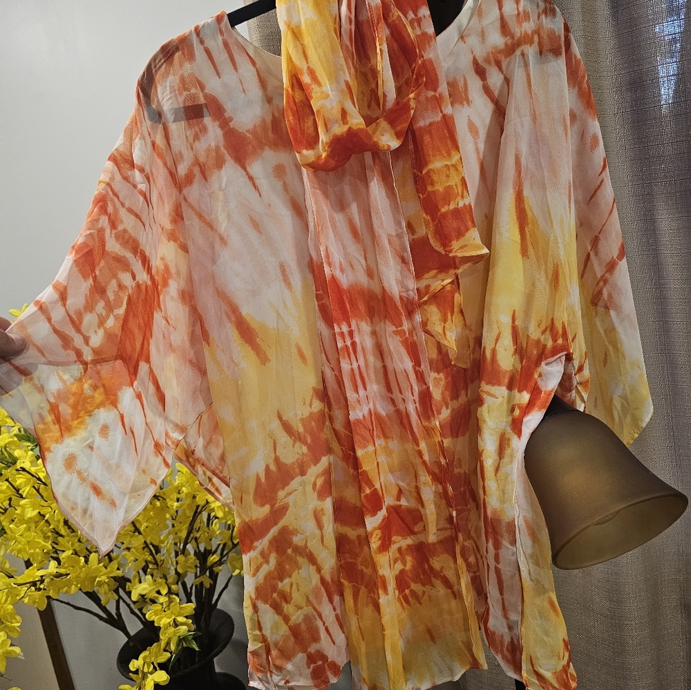 Dana kay sheer  blouse with under shirt& matching lightweight scarf 10